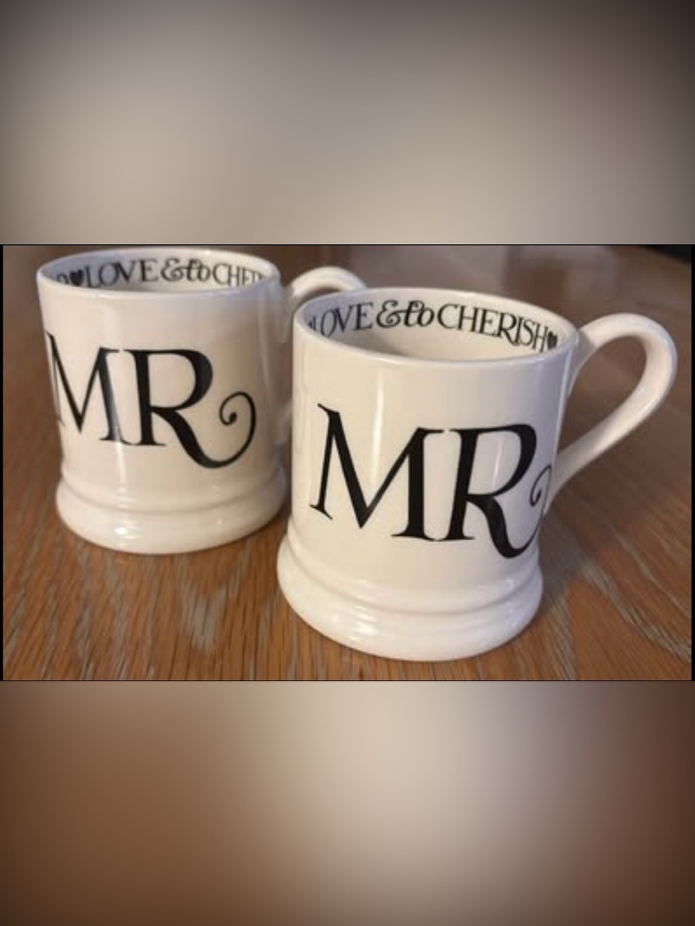 2 X Emma Bridgewater “MR” Mugs – Love & To Cherish ☕️🖤